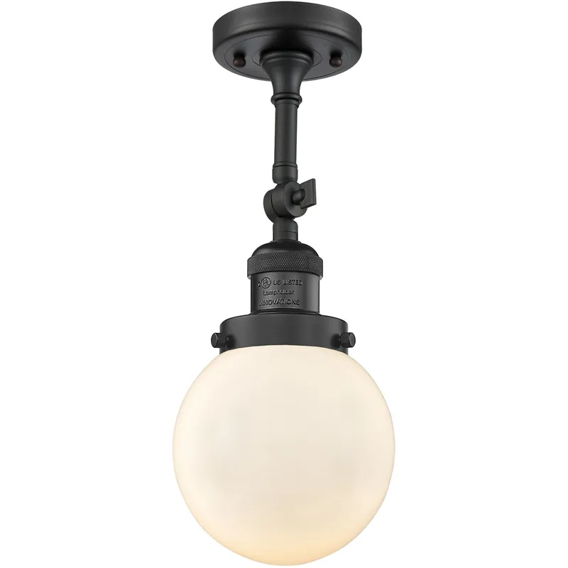 Franklin Restoration Beacon 1 Light 6 inch Matte Black Semi-Flush Mount Ceiling Light in Matte White Glass, Franklin Restoration