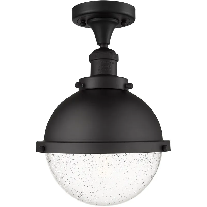Franklin Restoration Hampden LED 9 inch Matte Black Semi-Flush Mount Ceiling Light in Seedy Glass