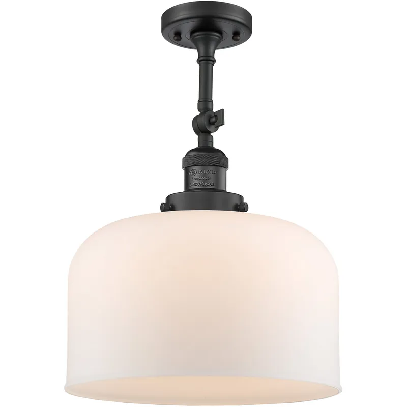 Franklin Restoration X-Large Bell LED 12 inch Matte Black Semi-Flush Mount Ceiling Light in Matte White Glass, Franklin Restoration