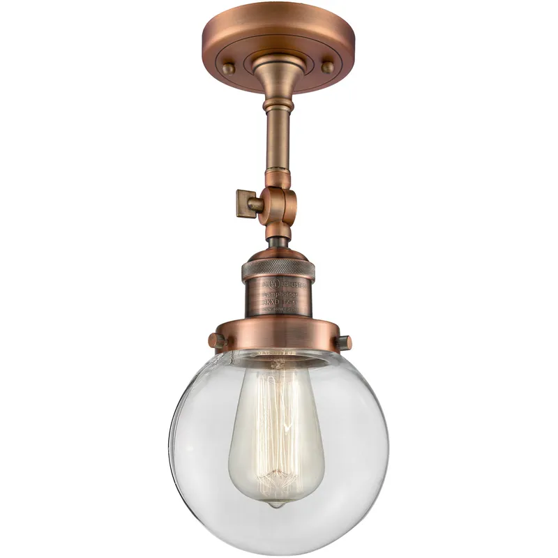 Franklin Restoration Beacon 1 Light 6 inch Antique Copper Semi-Flush Mount Ceiling Light in Clear Glass, Franklin Restoration