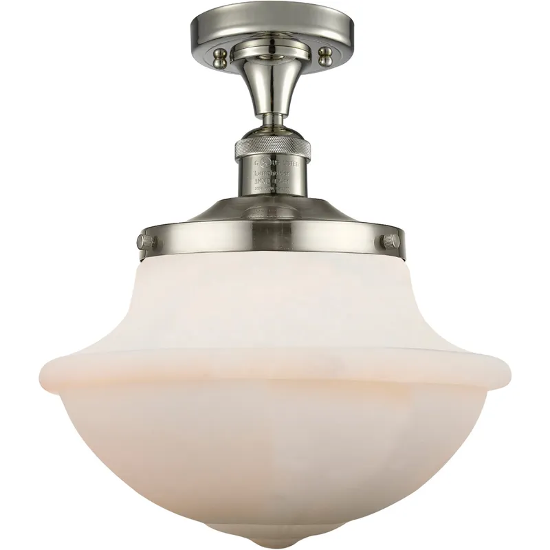 Franklin Restoration Large Oxford 1 Light 12 inch Polished Nickel Semi-Flush Mount Ceiling Light in Matte White Glass, Franklin Restoration