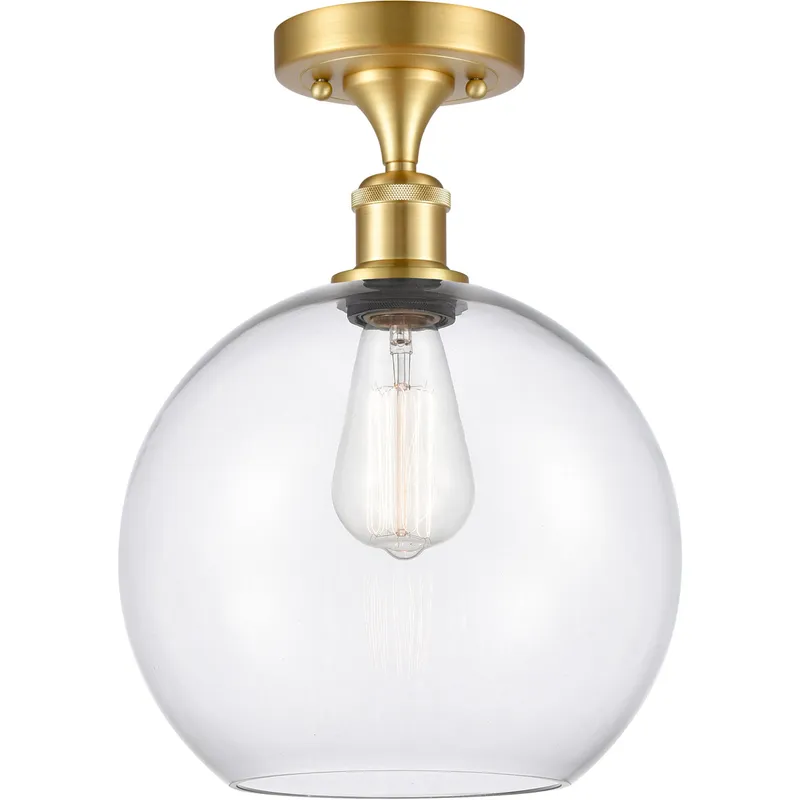 Ballston Large Athens LED 10 inch Satin Gold Semi-Flush Mount Ceiling Light in Clear Glass, Ballston