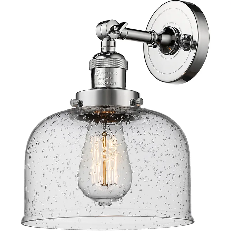 Franklin Restoration Large Bell 1 Light 8 inch Polished Chrome Semi-Flush Mount Ceiling Light in Seedy Glass, Franklin Restoration