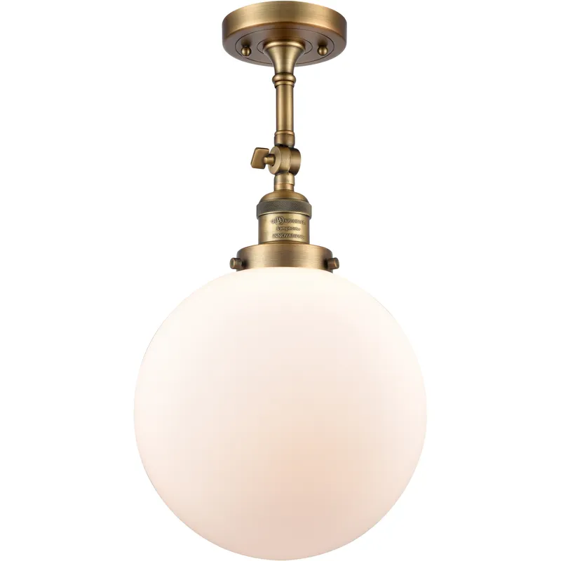 Franklin Restoration X-Large Beacon LED 10 inch Brushed Brass Semi-Flush Mount Ceiling Light in Matte White Glass, Franklin Restoration
