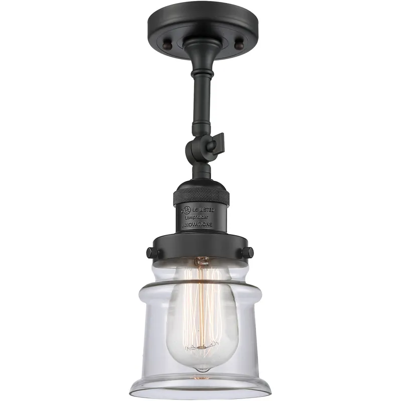 Franklin Restoration Small Canton 1 Light 6 inch Matte Black Semi-Flush Mount Ceiling Light in Clear Glass, Franklin Restoration
