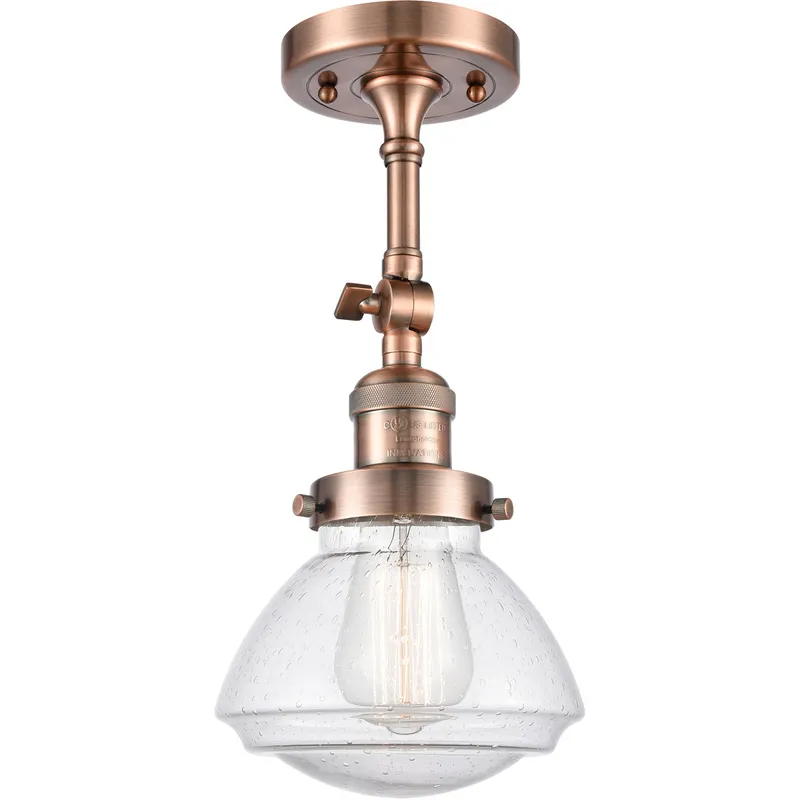 Franklin Restoration Olean LED 7 inch Antique Copper Semi-Flush Mount Ceiling Light in Seedy Glass, Franklin Restoration