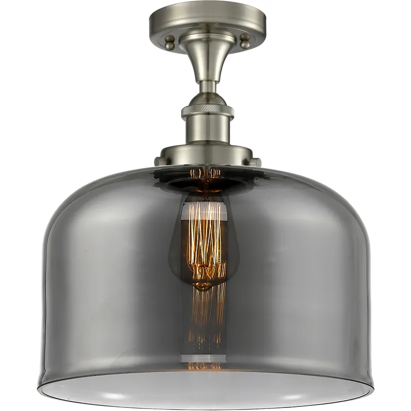 Ballston X-Large Bell 1 Light 8 inch Brushed Satin Nickel Semi-Flush Mount Ceiling Light in Light Smoke Glass, Ballston