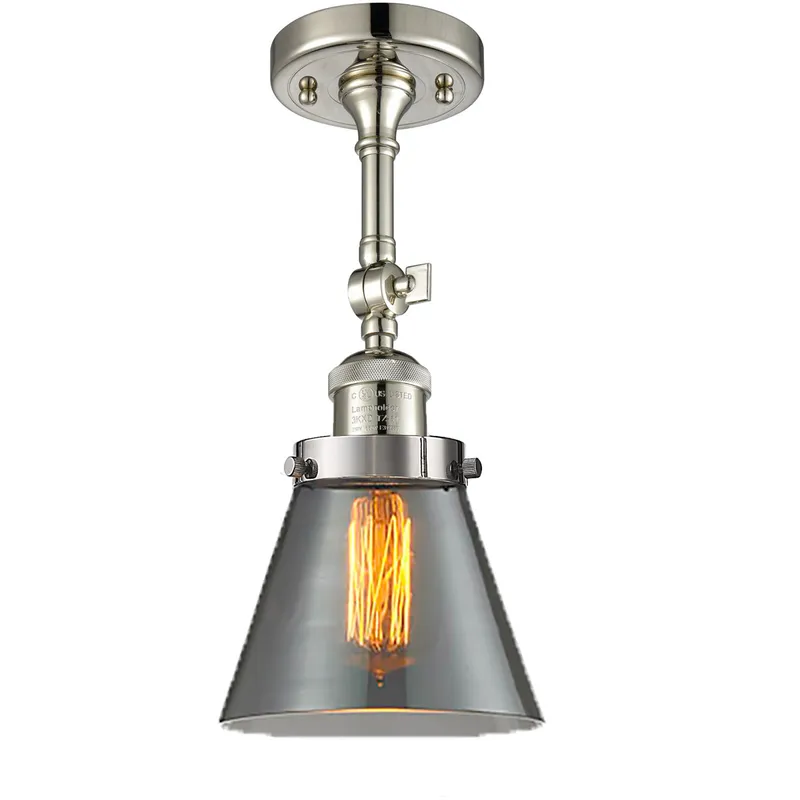Franklin Restoration Small Cone 1 Light 6 inch Polished Nickel Semi-Flush Mount Ceiling Light in Plated Smoke Glass, Franklin Restoration