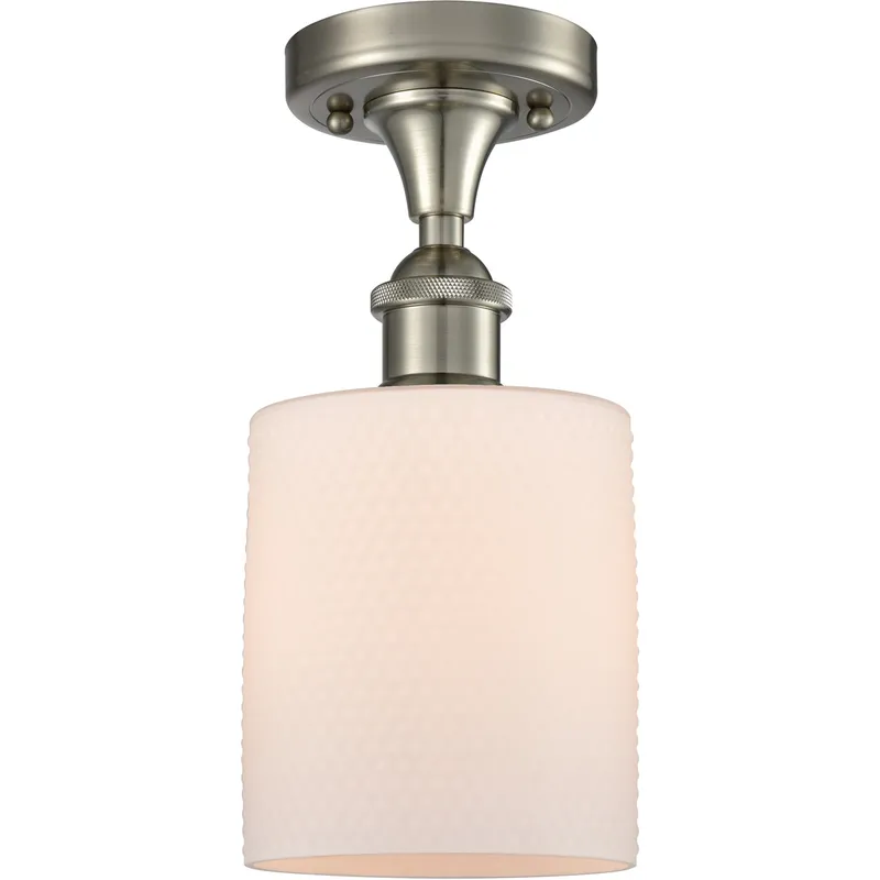 Ballston Cobbleskill 1 Light 5 inch Brushed Satin Nickel Semi-Flush Mount Ceiling Light in Matte White Glass, Ballston