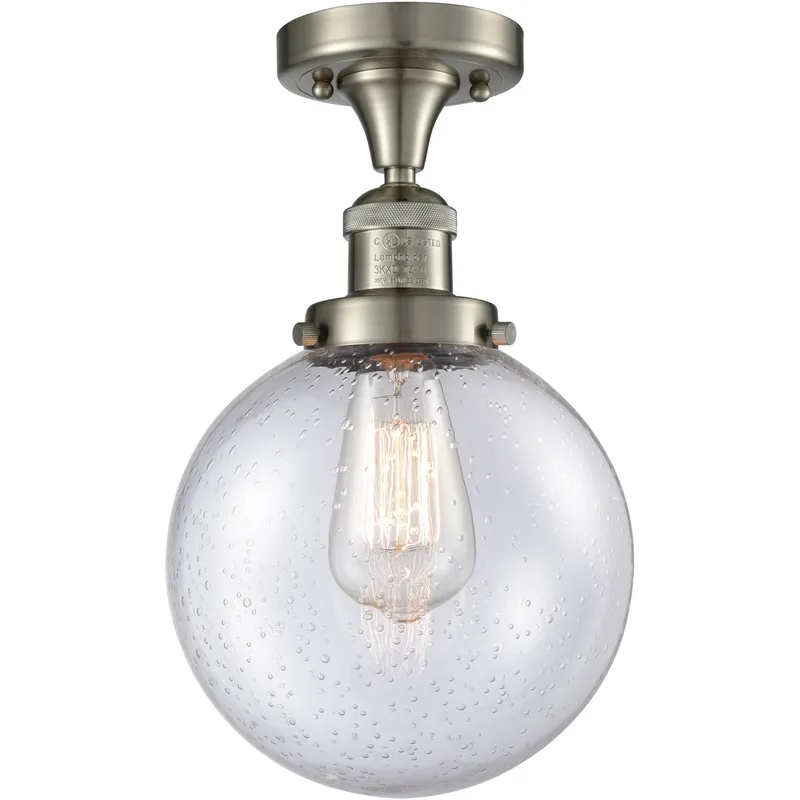 Franklin Restoration Large Beacon 1 Light 8 inch Brushed Satin Nickel Semi-Flush Mount Ceiling Light in Seedy Glass, Franklin Restoration