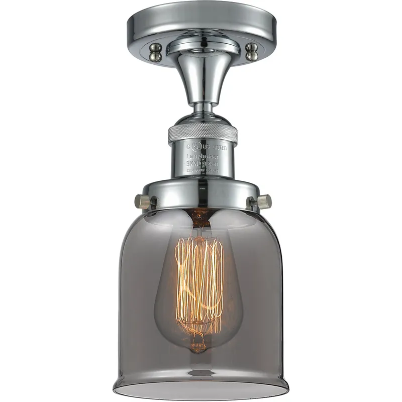 Franklin Restoration Small Bell 1 Light 5 inch Polished Chrome Semi-Flush Mount Ceiling Light in Light Smoke Glass, Franklin Restoration