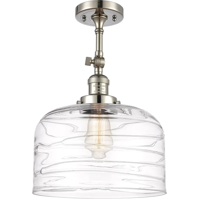 Franklin Restoration Bell LED 12 inch Polished Nickel Semi-Flush Mount Ceiling Light in Clear Deco Swirl Glass
