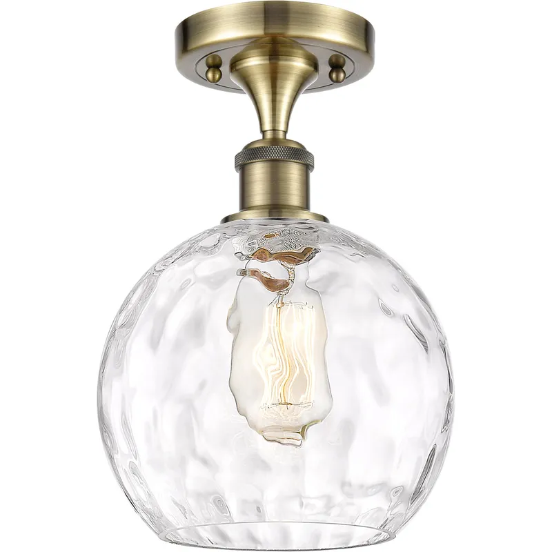 Ballston Athens Water Glass 1 Light 8 inch Antique Brass Semi-Flush Mount Ceiling Light