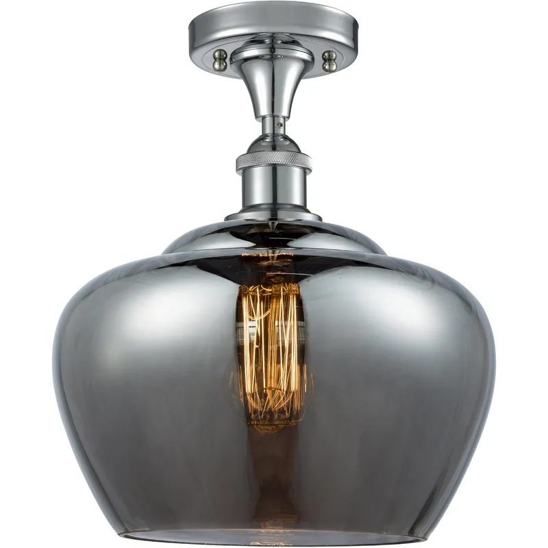 Ballston Large Fenton 1 Light 11 inch Polished Chrome Semi-Flush Mount Ceiling Light in Light Smoke Glass, Ballston