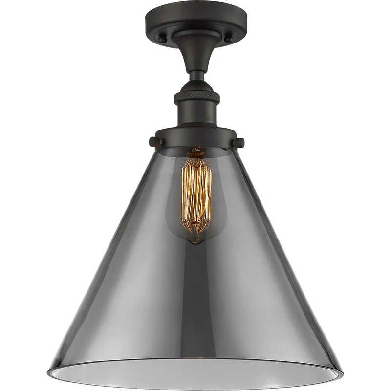 Ballston X-Large Cone 1 Light 8 inch Oil Rubbed Bronze Semi-Flush Mount Ceiling Light in Light Smoke Glass