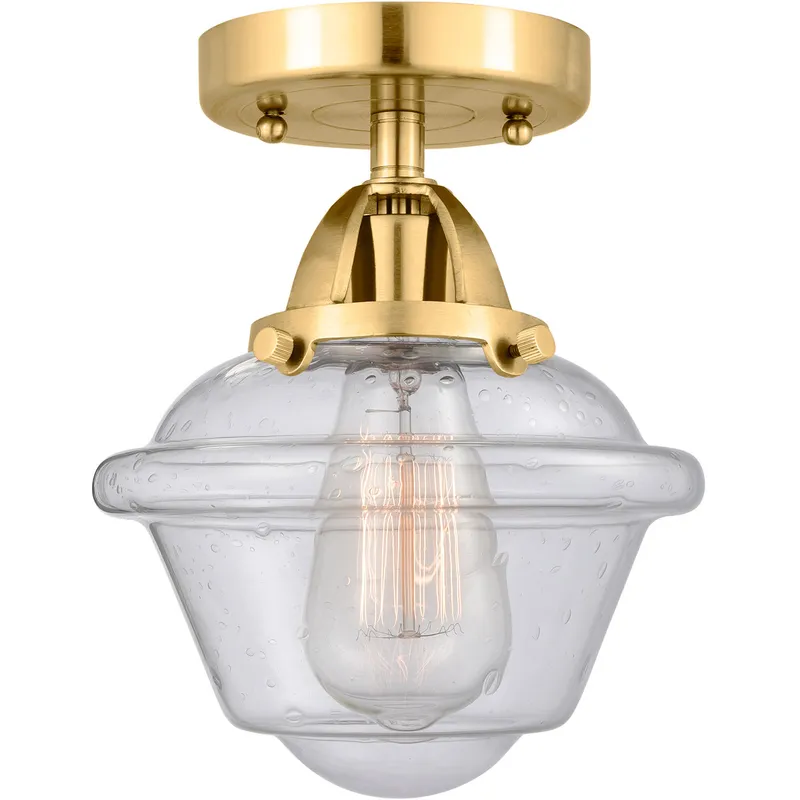 Nouveau 2 Small Oxford 1 Light 8 inch Satin Gold Semi-Flush Mount Ceiling Light in Seedy Glass