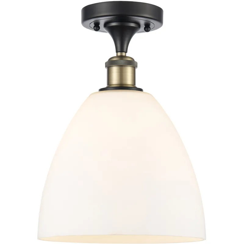 Ballston Dome 1 Light 9 inch Black Antique Brass Semi-Flush Mount Ceiling Light in Matte White Glass