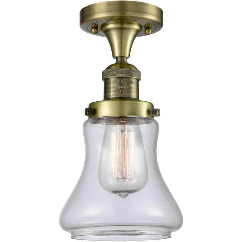 Franklin Restoration Bellmont LED 6.25 inch Antique Brass Semi-Flush Mount Ceiling Light in Clear Glass, Franklin Restoration