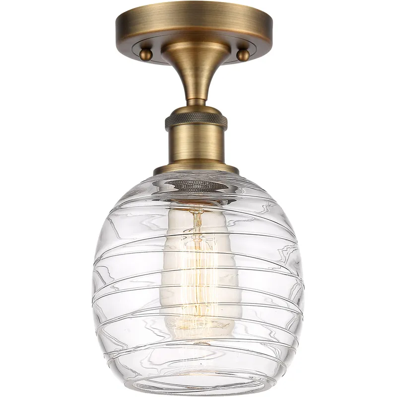 Ballston Belfast LED 6 inch Brushed Brass Semi-Flush Mount Ceiling Light in Deco Swirl Glass