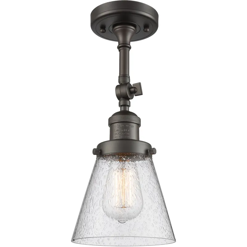 Franklin Restoration Small Cone 1 Light 6 inch Oil Rubbed Bronze Semi-Flush Mount Ceiling Light in Seedy Glass, Franklin Restoration