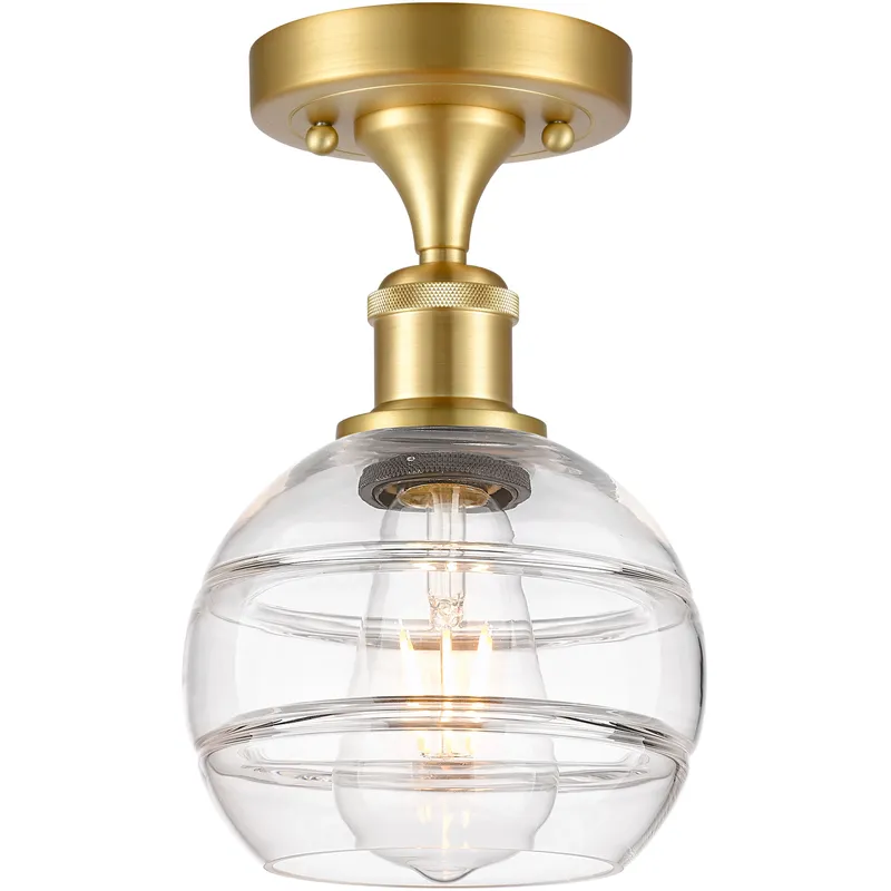 Edison Rochester 1 Light 5.88 inch Satin Gold Semi-Flush Mount Ceiling Light in Clear Glass