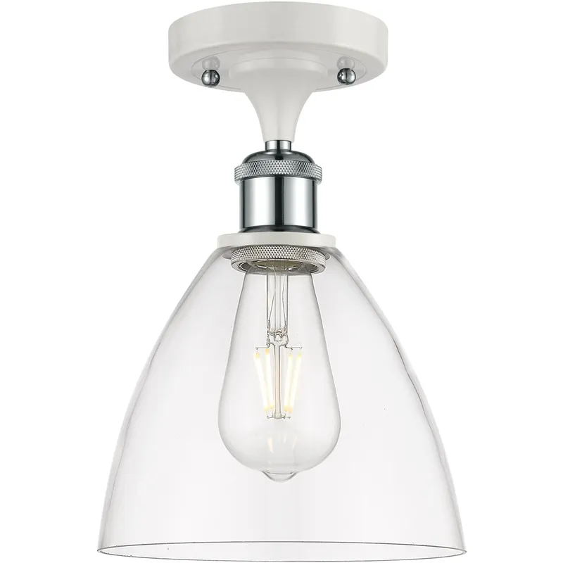Ballston Dome LED 7.5 inch White and Polished Chrome Semi-Flush Mount Ceiling Light in Clear Glass