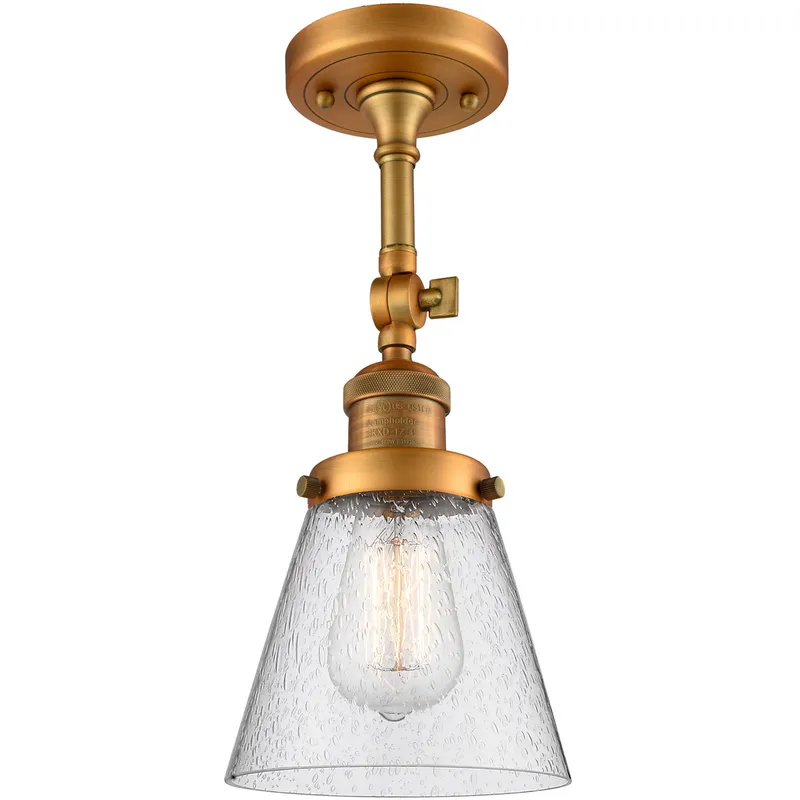 Franklin Restoration Small Cone 1 Light 6 inch Brushed Brass Semi-Flush Mount Ceiling Light in Seedy Glass, Franklin Restoration