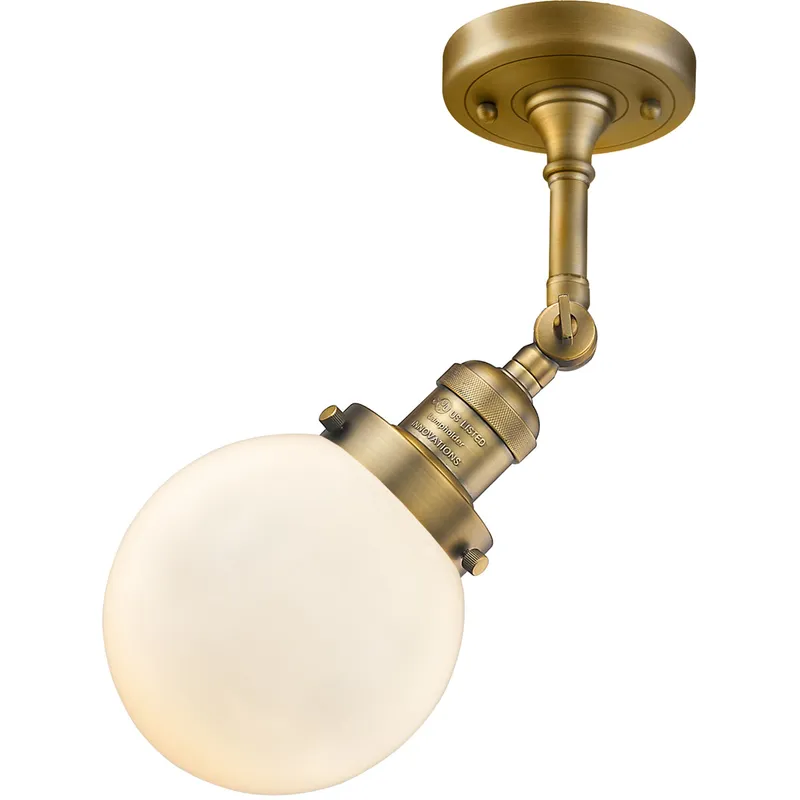 Franklin Restoration Beacon 1 Light 6 inch Brushed Brass Semi-Flush Mount Ceiling Light in Matte White Glass, Franklin Restoration
