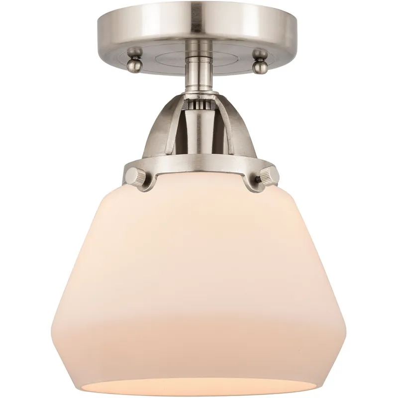 Nouveau 2 Fulton LED 6.75 inch Brushed Satin Nickel Semi-Flush Mount Ceiling Light in Matte White Glass