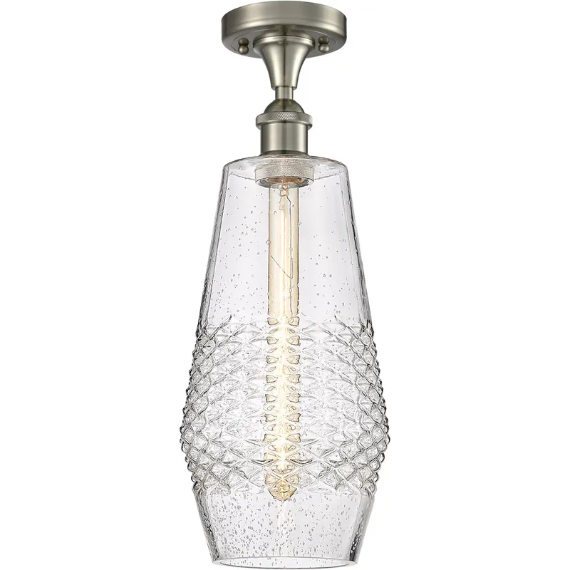 Ballston Windham LED 7 inch Brushed Satin Nickel Flush Mount Ceiling Light in Seedy Glass