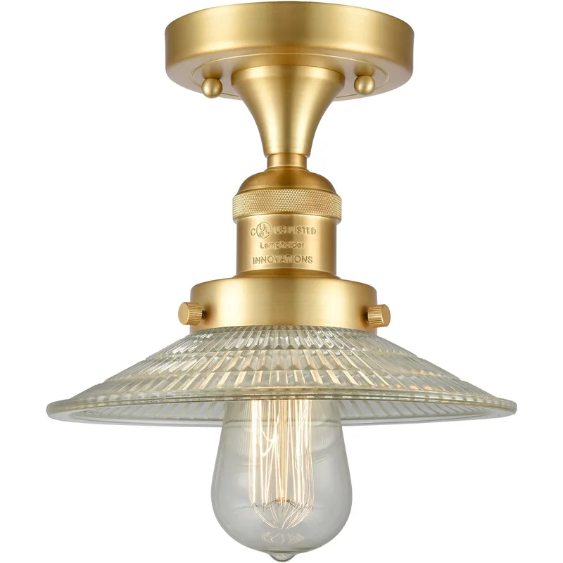Franklin Restoration Halophane 1 Light 9 inch Satin Gold Semi-Flush Mount Ceiling Light in Clear Halophane Glass, Franklin Restoration