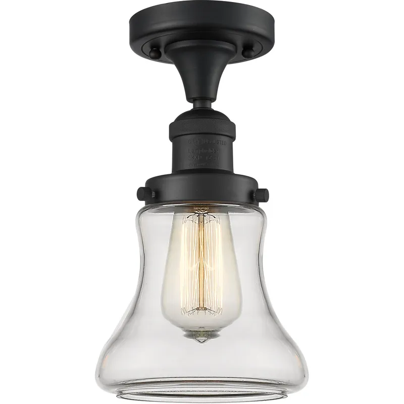 Franklin Restoration Bellmont LED 6.25 inch Matte Black Semi-Flush Mount Ceiling Light in Clear Glass, Franklin Restoration