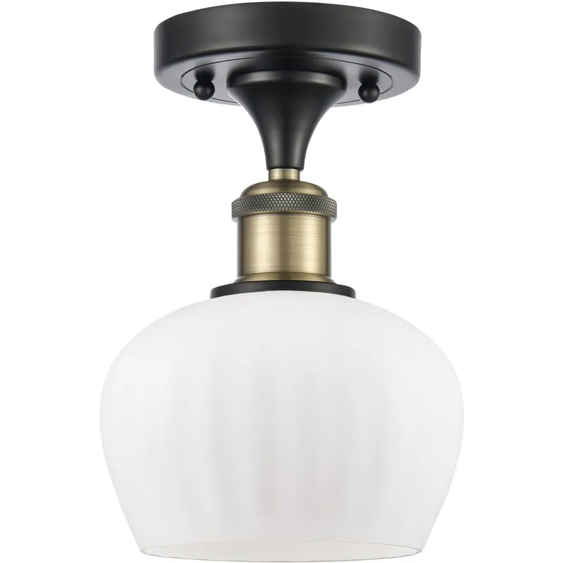 Fenton 1 Light 6.5 inch Black Antique Brass Semi-Flush Mount Ceiling Light in Matte White Glass