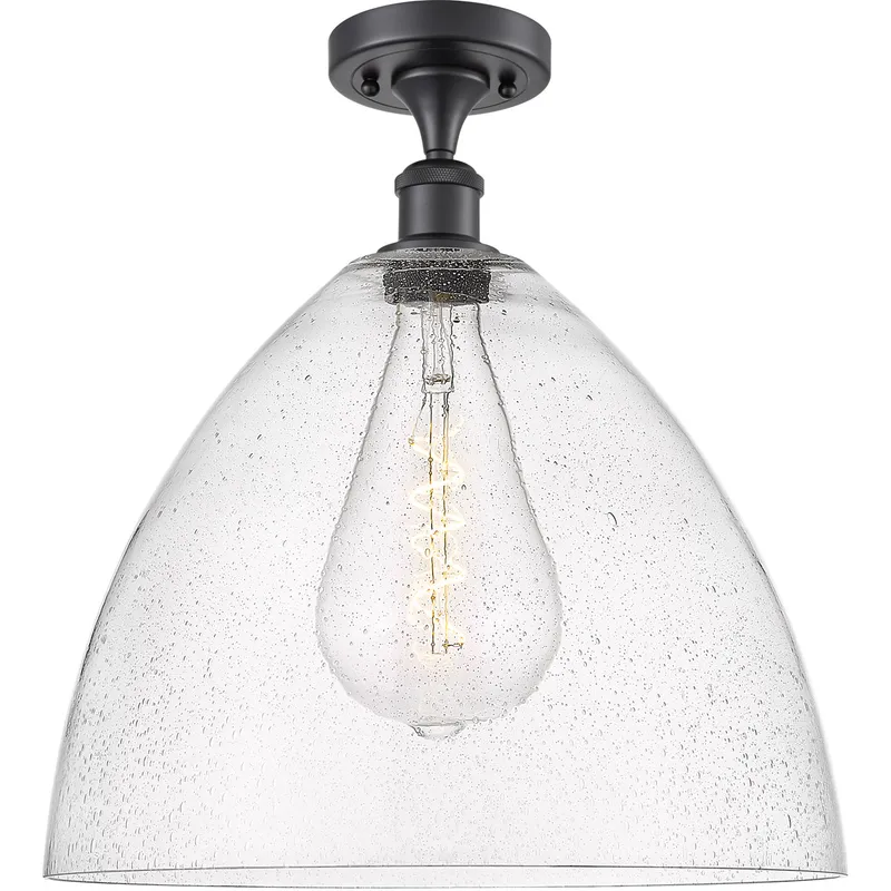 Ballston Dome LED 16 inch Matte Black Semi-Flush Mount Ceiling Light in Seedy Glass
