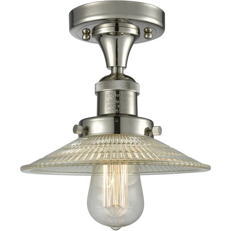 Franklin Restoration Halophane 1 Light 9 inch Polished Nickel Semi-Flush Mount Ceiling Light in Clear Halophane Glass, Franklin Restoration