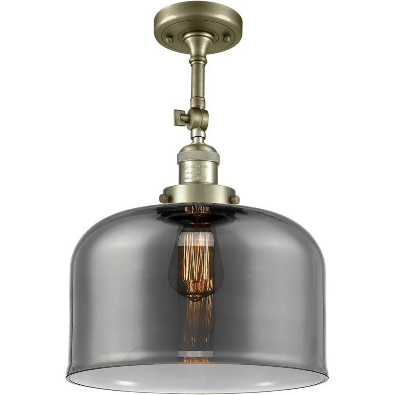 Franklin Restoration X-Large Bell LED 12 inch Antique Brass Semi-Flush Mount Ceiling Light in Plated Smoke Glass, Franklin Restoration