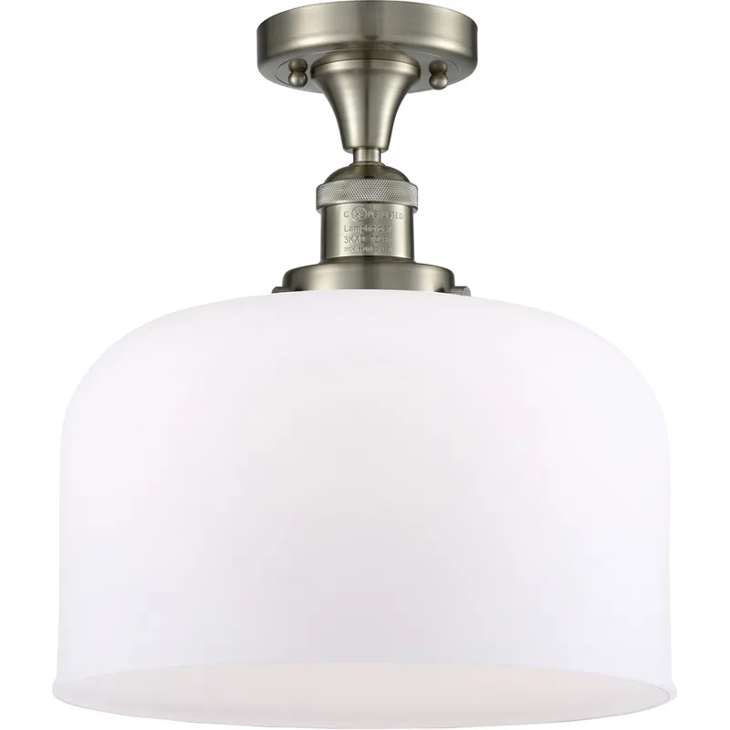 Franklin Restoration X-Large Bell LED 12 inch Brushed Satin Nickel Semi-Flush Mount Ceiling Light in Matte White Glass, Franklin Restoration