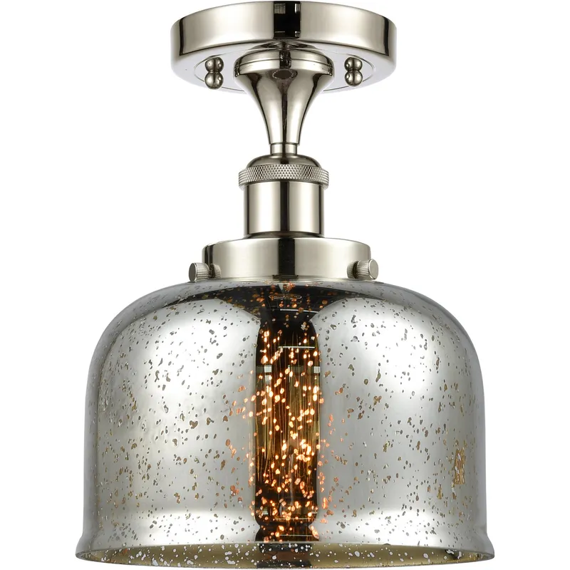 Ballston Bell 1 Light 8 inch Polished Nickel Semi-Flush Mount Ceiling Light, Large Bell