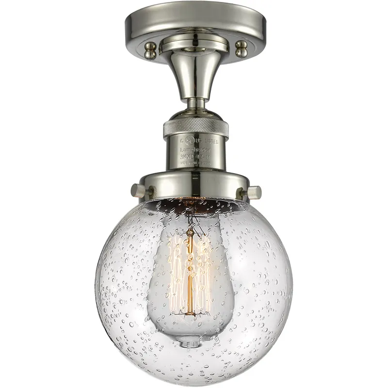 Franklin Restoration Beacon 1 Light 6 inch Polished Nickel Semi-Flush Mount Ceiling Light in Seedy Glass, Franklin Restoration