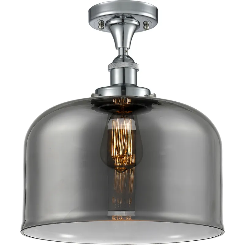 Ballston X-Large Bell 1 Light 8 inch Polished Chrome Semi-Flush Mount Ceiling Light in Light Smoke Glass, Ballston