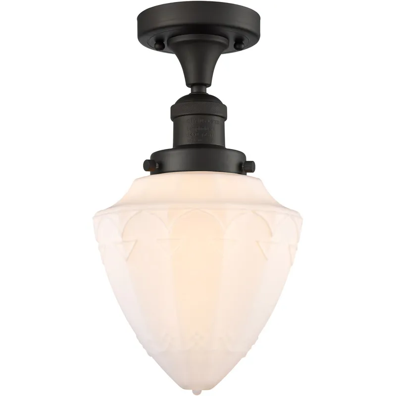 Franklin Restoration Bullet LED 7 inch Oil Rubbed Bronze Semi-Flush Mount Ceiling Light in Matte White Glass