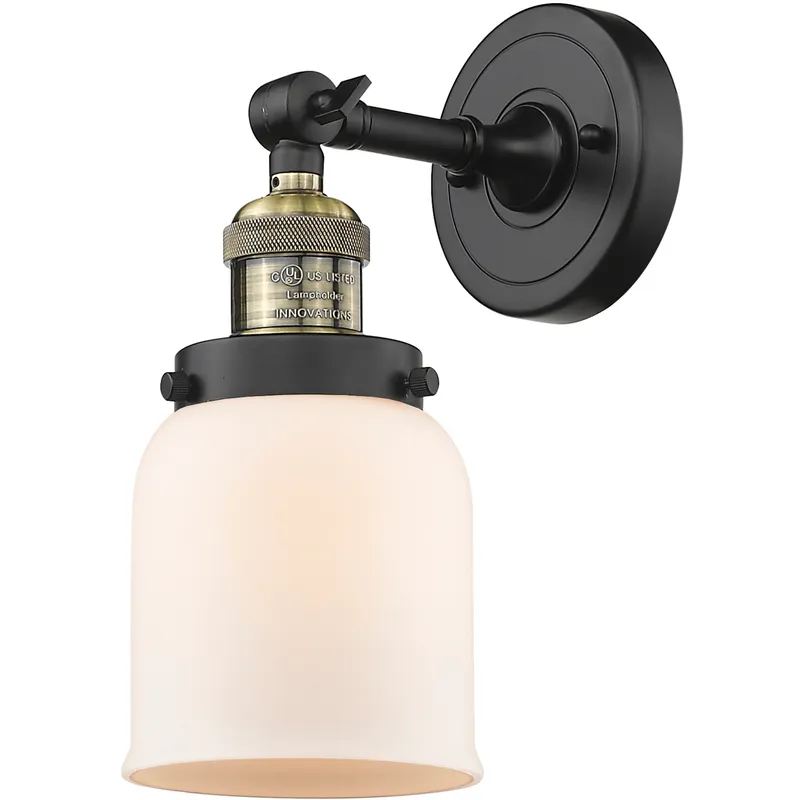 Franklin Restoration Small Bell 1 Light 5 inch Black Antique Brass Semi-Flush Mount Ceiling Light in Matte White Glass, Franklin Restoration