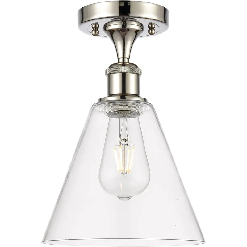 Ballston Cone 1 Light 8 inch Polished Nickel Semi-Flush Mount Ceiling Light in Clear Glass