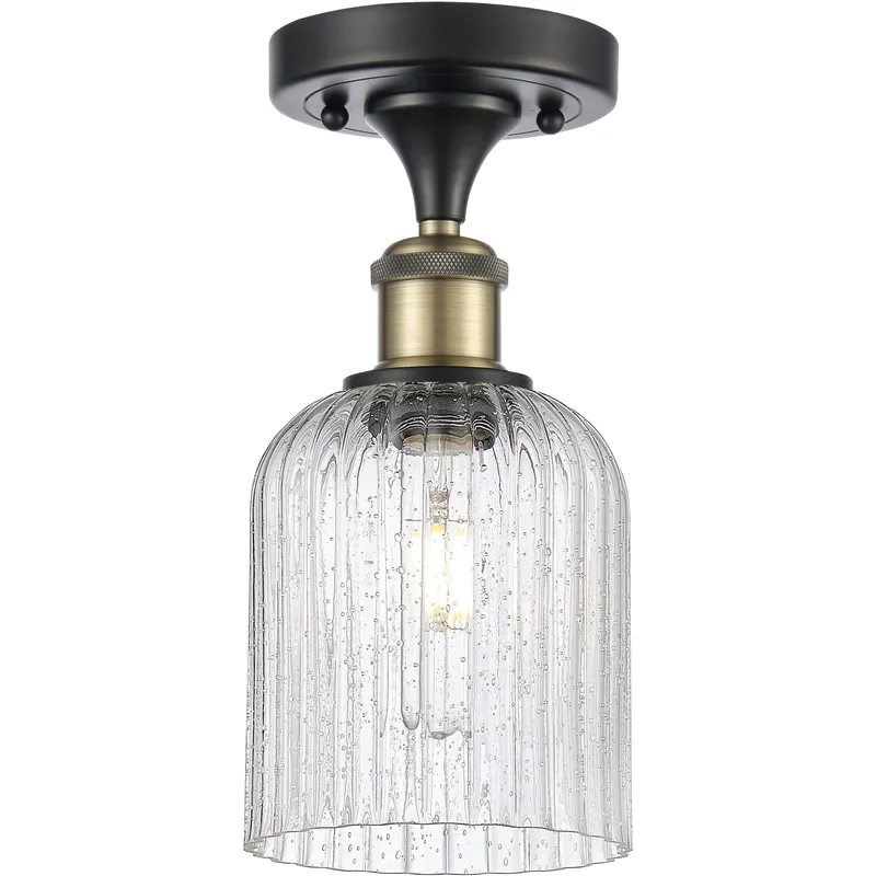 Bridal Veil 1 Light 5 inch Black Antique Brass Semi-Flush Mount Ceiling Light in Seedy Glass