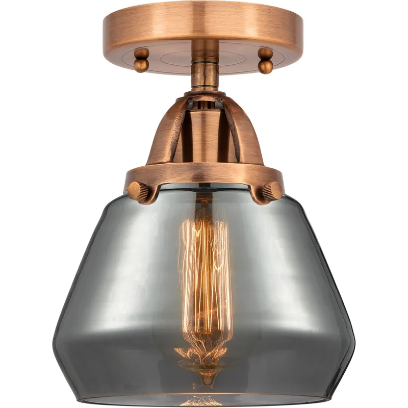 Nouveau 2 Fulton LED 6.75 inch Antique Copper Semi-Flush Mount Ceiling Light in Plated Smoke Glass