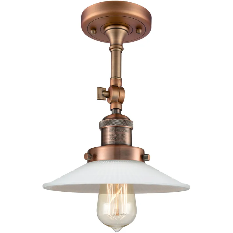 Franklin Restoration Halophane 1 Light 9 inch Antique Copper Semi-Flush Mount Ceiling Light in Matte White Halophane Glass, Franklin Restoration