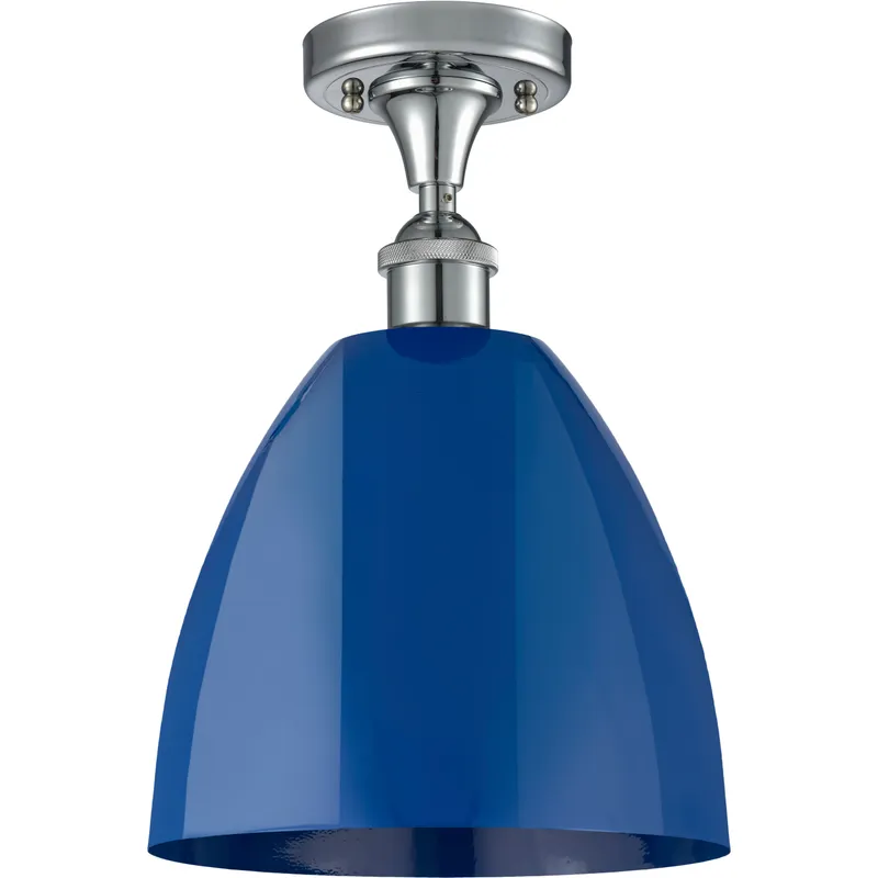 Ballston Plymouth Dome 1 Light 9 inch Polished Chrome Semi-Flush Mount Ceiling Light in Matte Blue