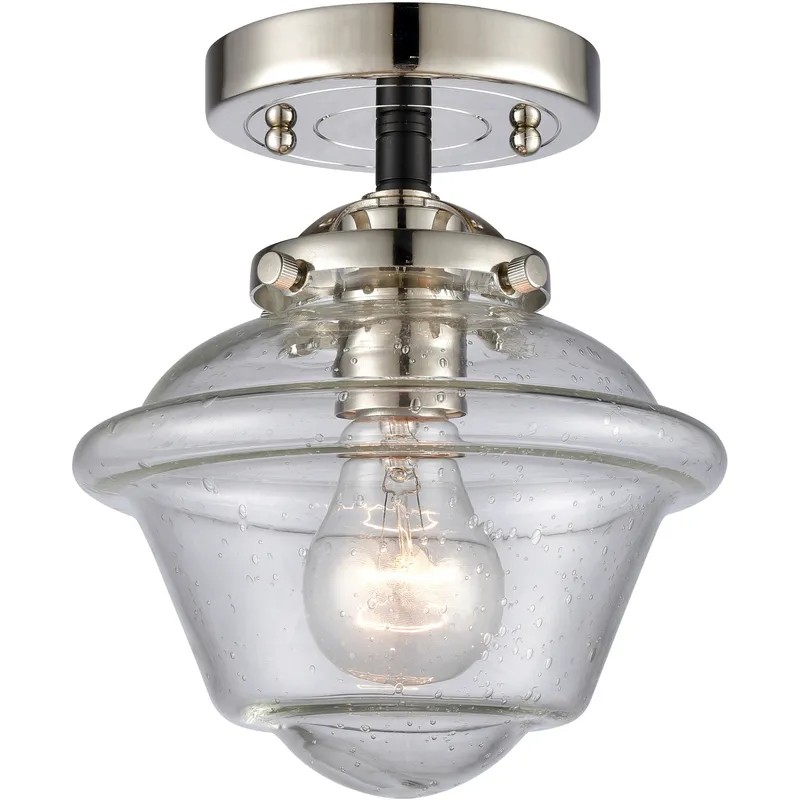 Nouveau Small Oxford 1 Light 8 inch Black Polished Nickel Semi-Flush Mount Ceiling Light in Seedy Glass, Nouveau