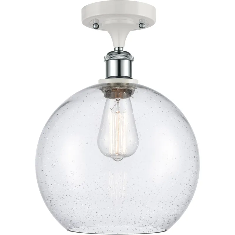 Ballston Large Athens LED 10 inch White and Polished Chrome Semi-Flush Mount Ceiling Light in Seedy Glass, Ballston