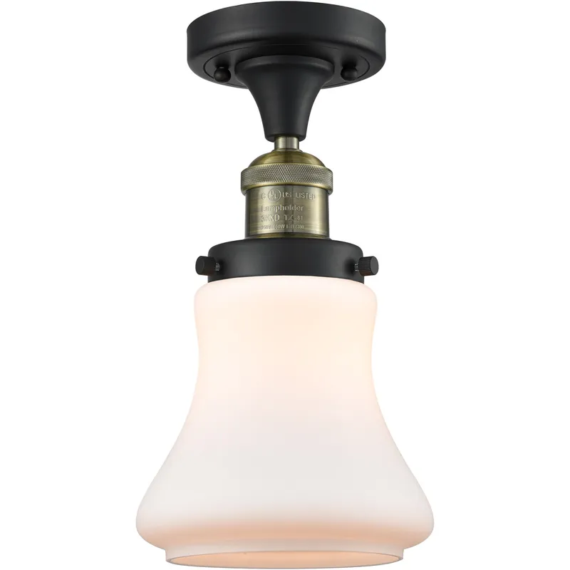 Franklin Restoration Bellmont LED 6.25 inch Black Antique Brass Semi-Flush Mount Ceiling Light in Matte White Glass, Franklin Restoration